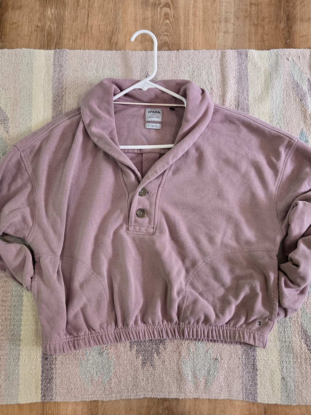 Prana Dusty Rose Cropped Shawl Collar Sweatshirt Small